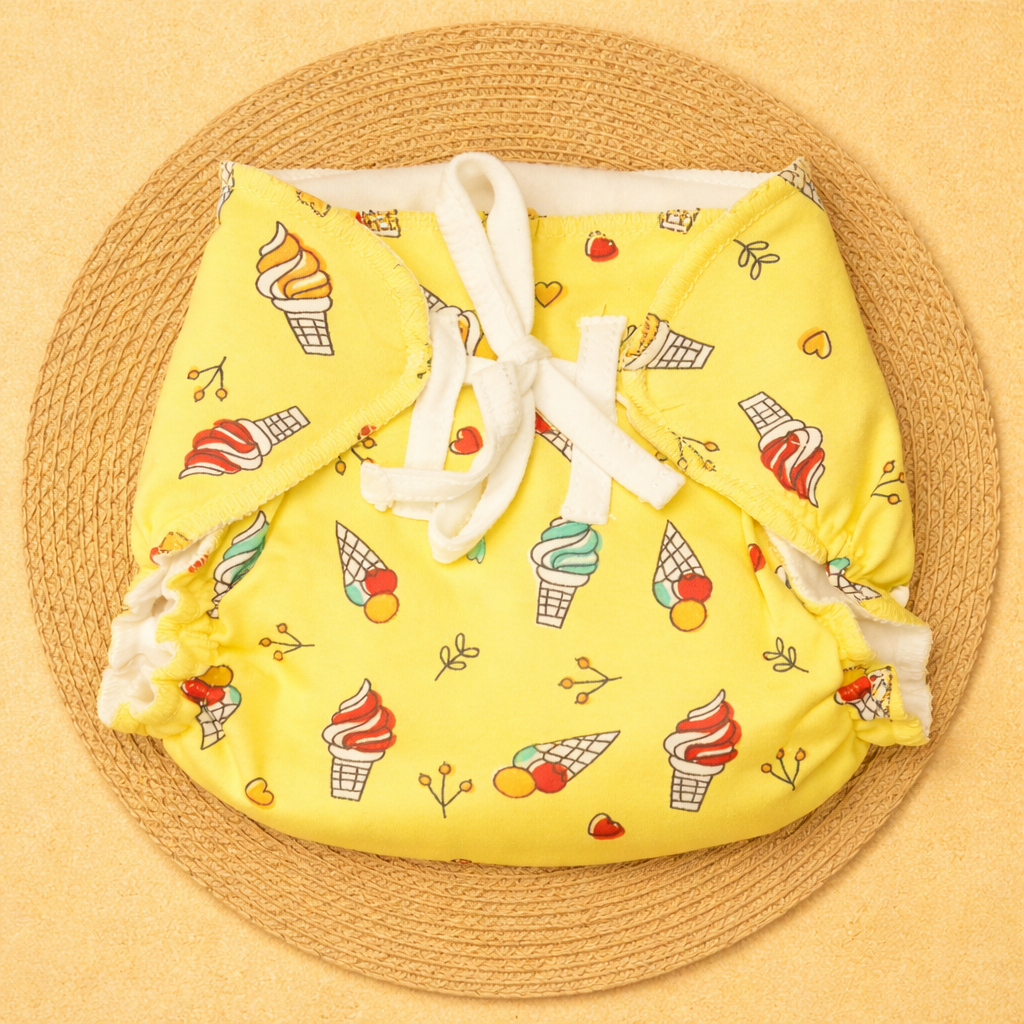 Dry Feel Langot for Newborns (0-6 Months)-Yellow Ice cream code: nbe, diaper-Knitted Cotton